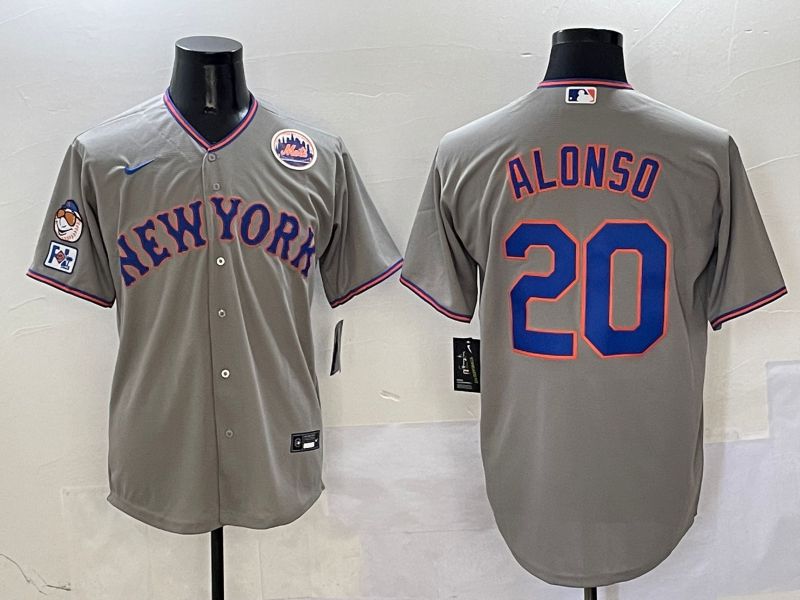 Men New York Mets #20 Alonso Grey Second generation 2025 Nike MLB Jersey style 10